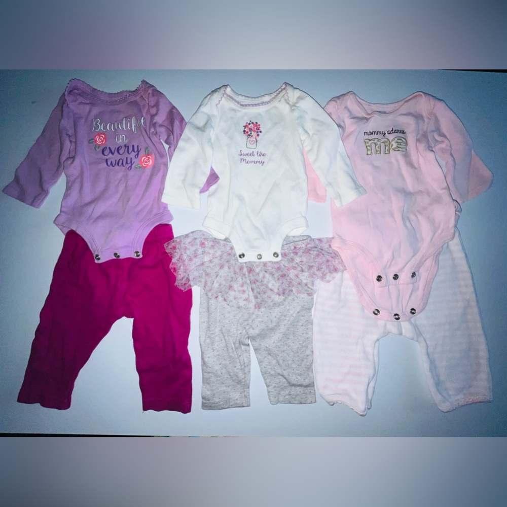 # 18 LOT Baby Girl Bundle Of 6 Items 0-3 Month Mixes Brands 1 Stain On Purple